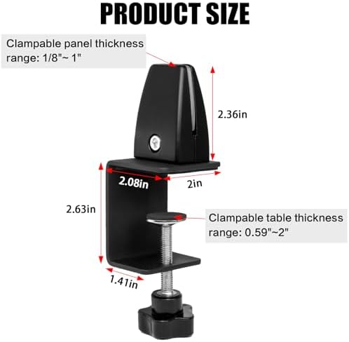 4-Pack Sneeze Guard Clamps for 1/8"" to 1"" Thick Panels, Adjustable Desk Partition Clips, Easy-to-Install Desk Privacy Panel Clips, Ideal for Office and Home Use, Black, 8HY-I0K-JXP340 - Image 2