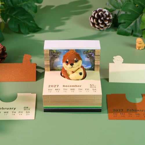 3D Calendar 2027, Unique 3D Memo Pad Tear Away Time Piece Calendar, Fun DIY Paper Carving Art 3D Desk Calendar Notepad Gift for Christmas, New Year (Sea Otter) - Image 4