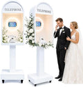 Wedding Telephone Booth Audio Guest Book Photo Booth Stand with 3 Color Ring Light 360° Rotatable Tablet Holder Built-in Type-C Charging Port Lockable Rolling Wheels for Wedding Party Events by ZLPOWER
