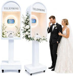 Wedding Telephone Booth Audio Guest Book Photo Booth Stand with 3 Color Ring Light 360° Rotatable Tablet Holder Built-in Type-C Charging Port Lockable Rolling Wheels for Wedding Party Events by ZLPOWER