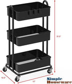 Simple Houseware 3-Tier Heavy Duty Metal Utility Rolling Cart, Black - Image 6