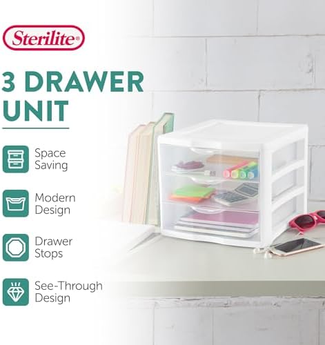 Sterilite Wide 3-Drawer Storage Unit for Bedroom and Dresser, 8-Pack - Image 4
