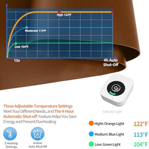 Heated Desk Pad Mouse Pad - Heated Desk Mat - Warm Desk Pad - 3 Levels Heating & 4 Hours Auto Shut-Off, PU Leather Mouse Pad - 31.5 x 13 inch (Brown) - Image 4