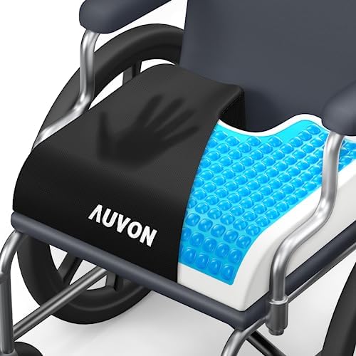 AUVON Gel Wheelchair Seat Cushion with Waterproof Cover for Pressure Sore & Ulcer, Ergonomic Chair Cushion with U-Cutout for Tailbone Pain, Back Pain Relief, Memory Foam Wheelchair Cushion, Anti-Slip by AUVON