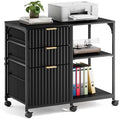 VINGLI 3 Drawer Mobile File Cabinet Printer Stand, Fluted Filing Cabinet with Open Storage Shelves Adjustable, Rolling Lateral Fabric Filing Cabinet for Home Office, Fits Letter Size, Black by VINGLI