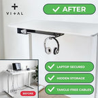VI+AL Under Desk Laptop Mount - Hidden Metal Shelf with Side Storage, Hook & Cable Organizer - Installs with Tape & Screws - Fits Devices up to 1.7" Thick - Deluxe + LED (USB Light Strip & Remote) - Image 3