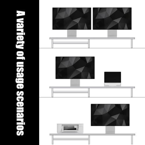 FENSULN Dual‑Tier Monitor Stand for Minimalist Wooden and Metal Riser Shelf Desktop Stands Organizer with Underneath Storage for Dual Monitors, Laptops, Home Office Aesthetic White - Image 5