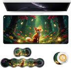 Keyboard Mouse Pad Set, Extended Gaming Mouse Pad+Ergonomics Keyboard Wrist Rest Support, Memory Foam, Easy Typing Pain Relief, 4Pcs XL Ultra Thick Desk Mat,Cute Fox by Vobber
