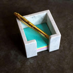 White Marble Sticky Note Holder, Handmade Office Desk Organizer - Image 6