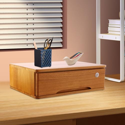Wood Desk Organizer with Drawers, Lockable Desktop Countertop Storage Cabinet for Home Office Supplies File Tabletop Organizing Unit (Brown) - Image 4