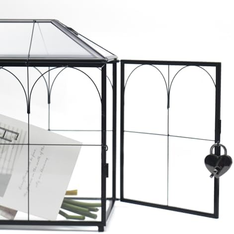 LargeBlack and Glass Card Box for wedding with Lock and Slot - Wedding Envelope Card Holder for Reception Clear Lock Box with Key Geometric Handmade Vintage Card Box for Wedding Party (Large-Black) - Image 4
