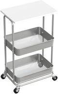 Simple Houseware 2-Tier Rolling Utility Cart Wood Top/Lockable Wheel, White by SimpleHouseware
