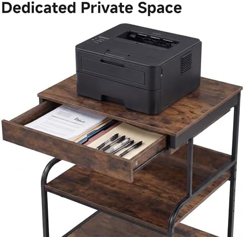 23.6''x18.9'' Printer Stand with Drawer,3 Tier Rolling Printer Cart - Image 5