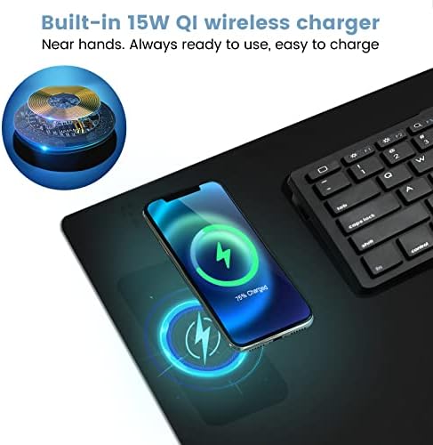 Desk Mat Wireless Charging Mouse Pad Large 32x16 Journey Desk Pad Mat with Wireless Charger Waterproof Black Leather Computer Mat with Phone Charger Mousepad Non-Slip for Keyboard and Mouse - Image 5