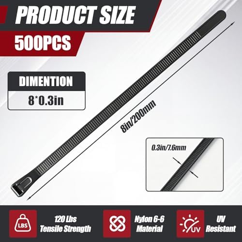 Reallnaive 500 Pcs 8 Inch Reusable Zip Ties Outdoor Heavy Duty 120lbs - Image 2