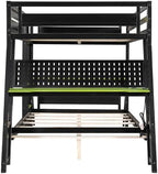Polibi Full Over Full Bunk Bed with 2 Built-in Gaming Desks, USB Charging Ports & Pegboard Organizer, Heavy-Duty Gaming Bed Frame for Teens/Adults, Green (Full Size) - Image 4