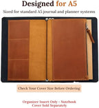 A5 Leather Journal Insert (5.8" x 8.3") – Handmade Leather Organizer Insert with Card Slots & Zipper Pocket, Refillable Notebook Insert for A5 Cover, Leather Journal Accessory, Warm Brown - Image 2