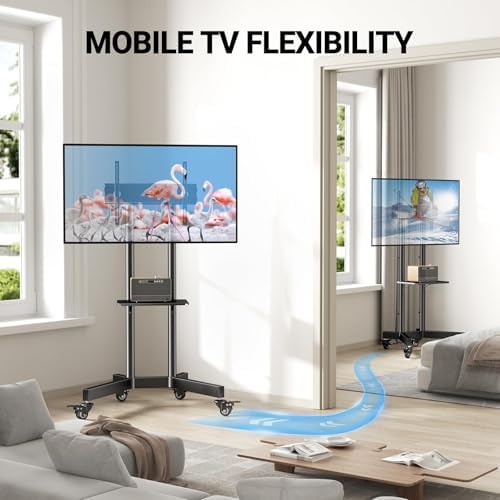 PERLESMITH Rolling TV Stand with Lockable Wheels for 32-86 Inch TVs Holds up to 132 Lbs, Height Adjustable Mobile TV Stand on Wheels with Laptop Shelf, Rolling Tv Cart Max VESA 600x400mm PSTVMC01 - Image 5