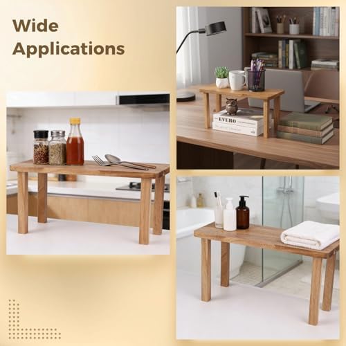 15 Inches Acacia Wooden Desktop Organizer Shelf, Cabinet Riser & Counter Display Stand for Top of Desk Home Office Kitchen Coffee Table Display Stand - Image 5