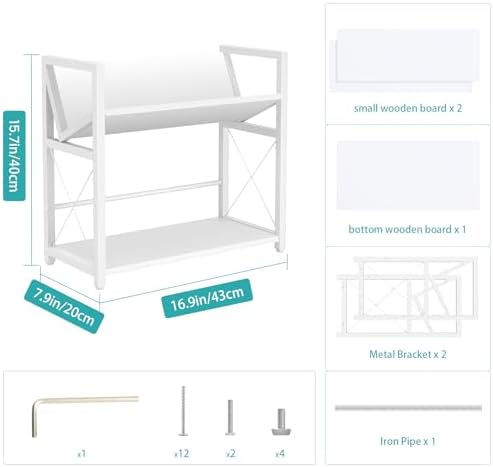ELITEROO Desktop Bookshelf Organizer, 2 Tier Wood Desk Shelf for Tabletop Storage, Small Book Rack for Office, Home, or Study, Mini Bookcase for Book Display, Decor, and Supplies, White - Image 3