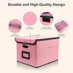 File Storage Box with Lid, 15.55x12.87x10.43 Inches, Foldable Organizer with Handles & Label Slot, for File Storage, Home, Office, and Closet Organization(2 Packs, Pink) - Image 4