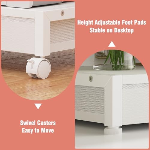VENNQD 2-Tier Desktop Printer Stand with 2 Fabric Drawers, Prtiner Table with Storage Shelf, Desk Organizer for Home Office,3D Printer,Fax Machine,Scanner (White, 2 Tier) - Image 4