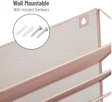 5 Tier Wall Mount Metal File Organizer, Rose Gold Mesh - Image 3