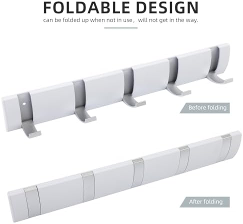 2 Pack Foldable Stylish Modern Hook Rack with 5 Hooks, Coat Hooks Wall Mount, Metal Coat Hook Rail for Coat Hat Towel Purse Robes Mudroom Bathroom Entryway (White and Silver) - Image 2