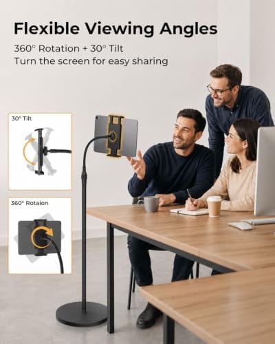 Tablet Floor Stand with Heavy Base Height Adjustable Gooseneck Tablet Holder for 4.7-13" Devices Compatible with iPad/Samsung Galaxy Tab/Kindle/Phones/Switch Overhead Bed Phone Stand with Cable Ties - Image 5