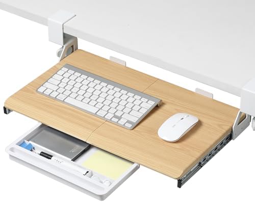 ETHU Small Keyboard Tray Under Desk with Metal Rail, 19.7x11.8", Oak by ETHU