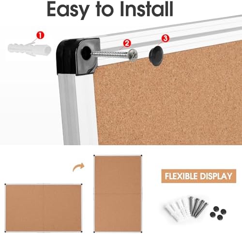 Cork Board Bulletin Board 36 x 48, Silver Aluminium Framed 4x3 Corkboard, Foldable Office Board for Wall, Large Wall Mounted Notice Pin Board with 36 Push Pins for School, Home & Office - Image 7