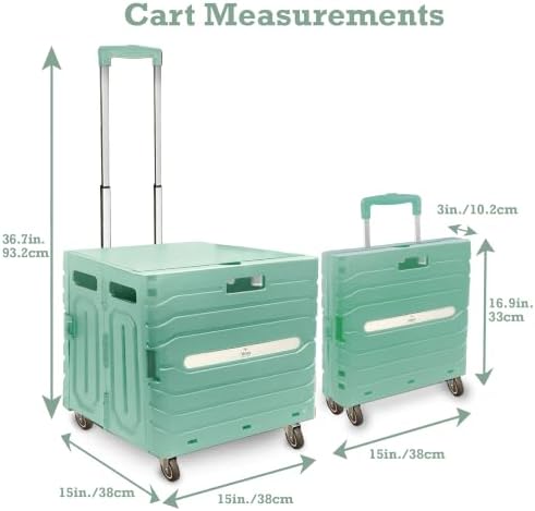 Inspired Living Collapsible Folding Utility Cart, Heavy-Duty Rolling Crate with 360° Wheels, Telescoping Handle, Hidden Lid, Holds 200 Lbs, Pale Mint - Image 2
