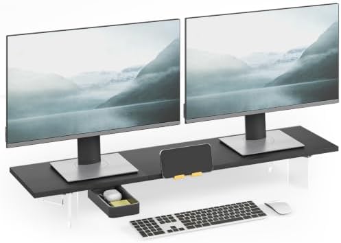TEAMIX 39.4 inch Dual Monitor Stand with Acrylic Leg, Drawer & Phone Holder by TEAMIX