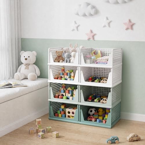 Pinkpum Green Boy Closet Organizers and Storage Stackable Plastic Drawer Basket for Clothing Stackable Storage Bins Shelf Storage Container for Rv Closet Wardrobe Bedroom Bathroom Playroom Man 8 Pack - Image 5