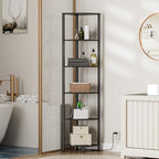 Furnulem 6 Tier Corner Shelf with LED Light, 67.5" Black Narrow Bookshelf - Image 5