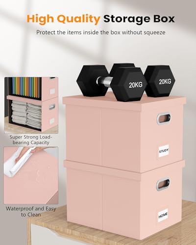 Oterri 2 Pack File Storage Organizer Box,Filing Box,Portable File Box with Lid,Fit for Letter/Legal File Folder Storage, Cream-pink(Leather)-Box only - Image 5