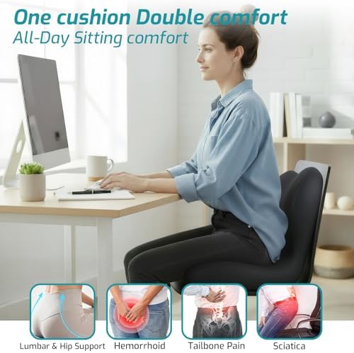 Memory Foam Seat Cushion,Office Chair Cushion with Lumbar Support for Back Pressure Relief, Car Seat Cushion with Adjustable Strap,Sciatica Pad Cushions for Car,Truck, Desk,Gaming Chair - Image 2