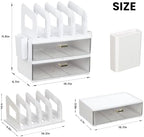 LALOBLUE Acrylic Desk Organizer with Drawer and Vertical File Holder, Desk Organizers and Accessories, Multi-Functional Office Supplies Organizer for Home or Work Desk, White - Image 2