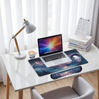 Fantasy City Desk Mat Set Night Moon Mountain Landscape Mouse Pad with Wrist Rest 4in1 Desk Mat for Desktop Ergonomic Keyboard Wrist Support Anti-Slip Computer Ergonomic Mouse Pad Home Office Gaming - Image 7