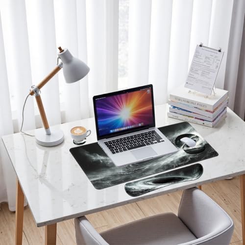 Black Hole Desk Mat Set Space Galaxy Art Large Mouse Pad with Wrist Rest 4in1 Desk Mat for Desktop Ergonomic Keyboard Wrist Support Anti-Slip Computer Ergonomic Mouse Pad Home Office Gaming - Image 7