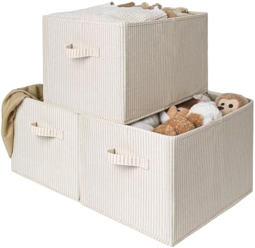 StorageWorks Shelf Organizer Bins, Khaki & Beige Stripes, Extra Large by StorageWorks
