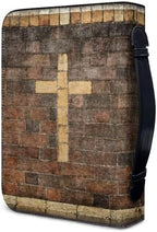 Retro Wood Grain & Cross Bible Cover for Women Soft PU Leather Verse Print Bible Carrying Case Large Capacity Book Organizer with Top Handle Gifts for Christians - Image 3