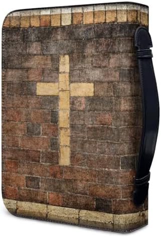 Retro Wood Grain & Cross Bible Cover for Women Soft PU Leather Verse Print Bible Carrying Case Large Capacity Book Organizer with Top Handle Gifts for Christians - Image 3