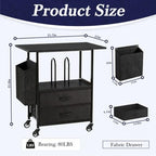 Faesun Printer Stand with Storage, 22'' Rolling Printer Table with 2 Fabric Drawers, File Cabinet for Home Office, Small Office Storage Cabinet with Side Pocket & Dividers, Black - Image 2