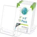 Remerry 12 Pcs Acrylic Sign Holder with Business Card Holder Slanted Paper Stand Clear Brochure Display Stand Heavy Duty Plastic Signs for Office Table Advertisement Flyer (4 x 6 Inch) by Remerry