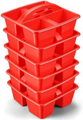 6 Pcs Plastic Classroom Caddy with Handle 4 Compartment Red Classroom Caddies Organizer Classroom Caddy Portable for Teachers, Art Craft Crayon Marker Holder Baskets (Red) by Unknown