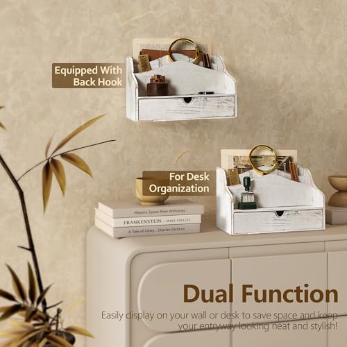 Rebee Vision Mail Organizer for Desk with Drawer for Room Decor, Whitewash - Image 4