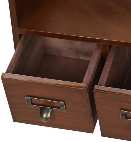 3-Drawer Desktop Organizing Cabinet, Pine Wood Countertop Drawers Storage Box, Vintage Desk Organizer Chest for Bills,Office & Home Supplies,Cosmetics,Seals-No Assembly Required - Image 6