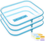 3 Pack Extra Large Clear Hard Shell Zipper Case with Labels, Teal by OrgEase