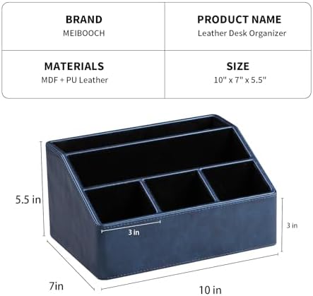 PU Leather Desk Organizer, Remote Control Holder, Dark Blue - Image 4